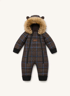 Töastie - Wasserdichter Kunstpelzteilen Kapuzen Cloud-Jacke, aus recycelten Fasern, Kariert | Blau
