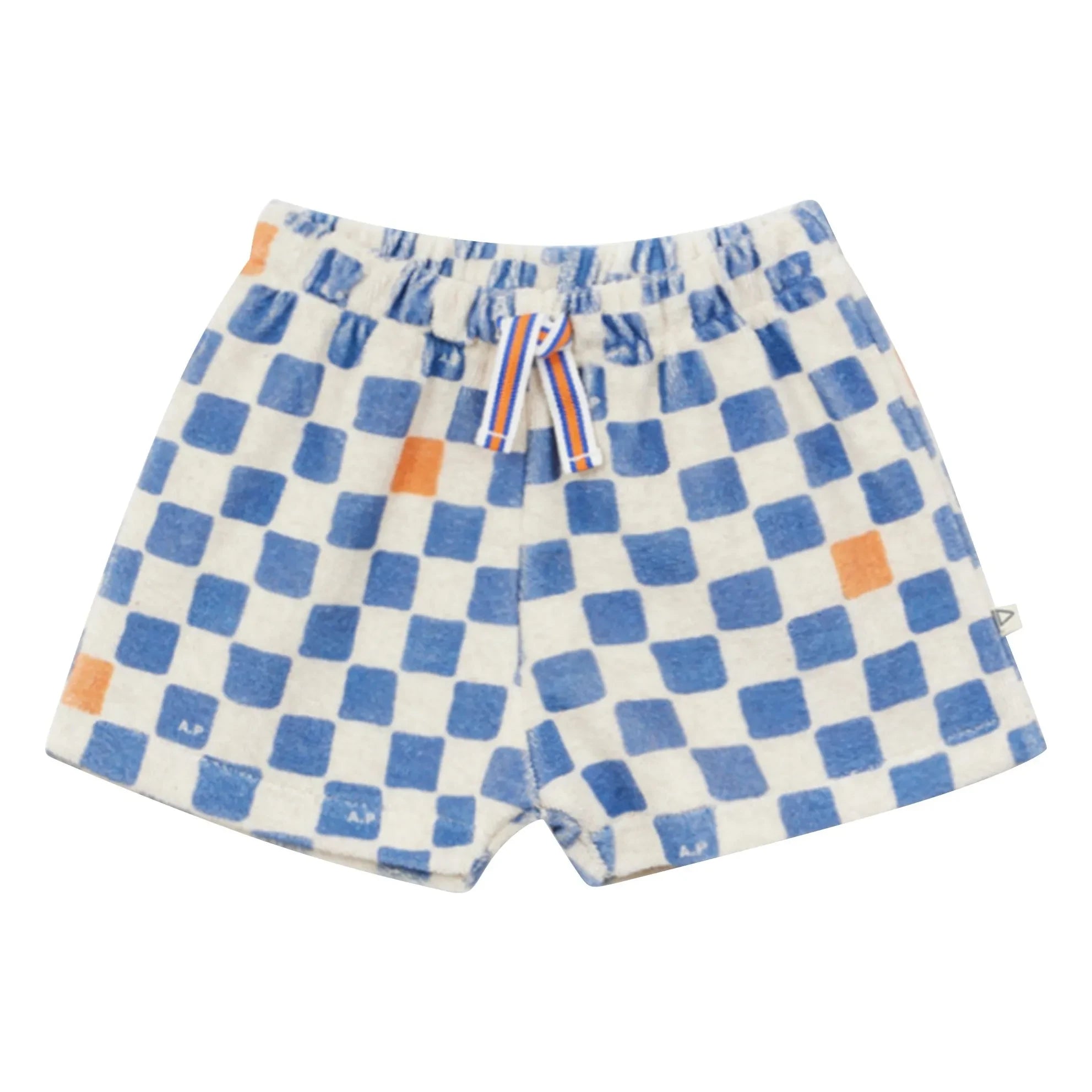 Arsène et Les Pipelettes - Damier Shorts aus Bio-Baumwollfrottee | Azurblau