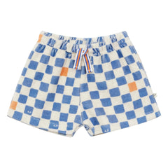 Arsène et Les Pipelettes - Damier Shorts aus Bio-Baumwollfrottee | Azurblau