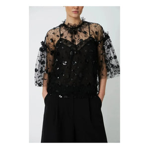 Stella Nova - Pailletten Bluse | Schwarz
