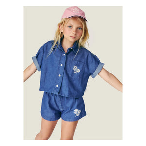 Mipounet - Jeanshemd Amélie Fleurs Baumwolle BCI | Blau