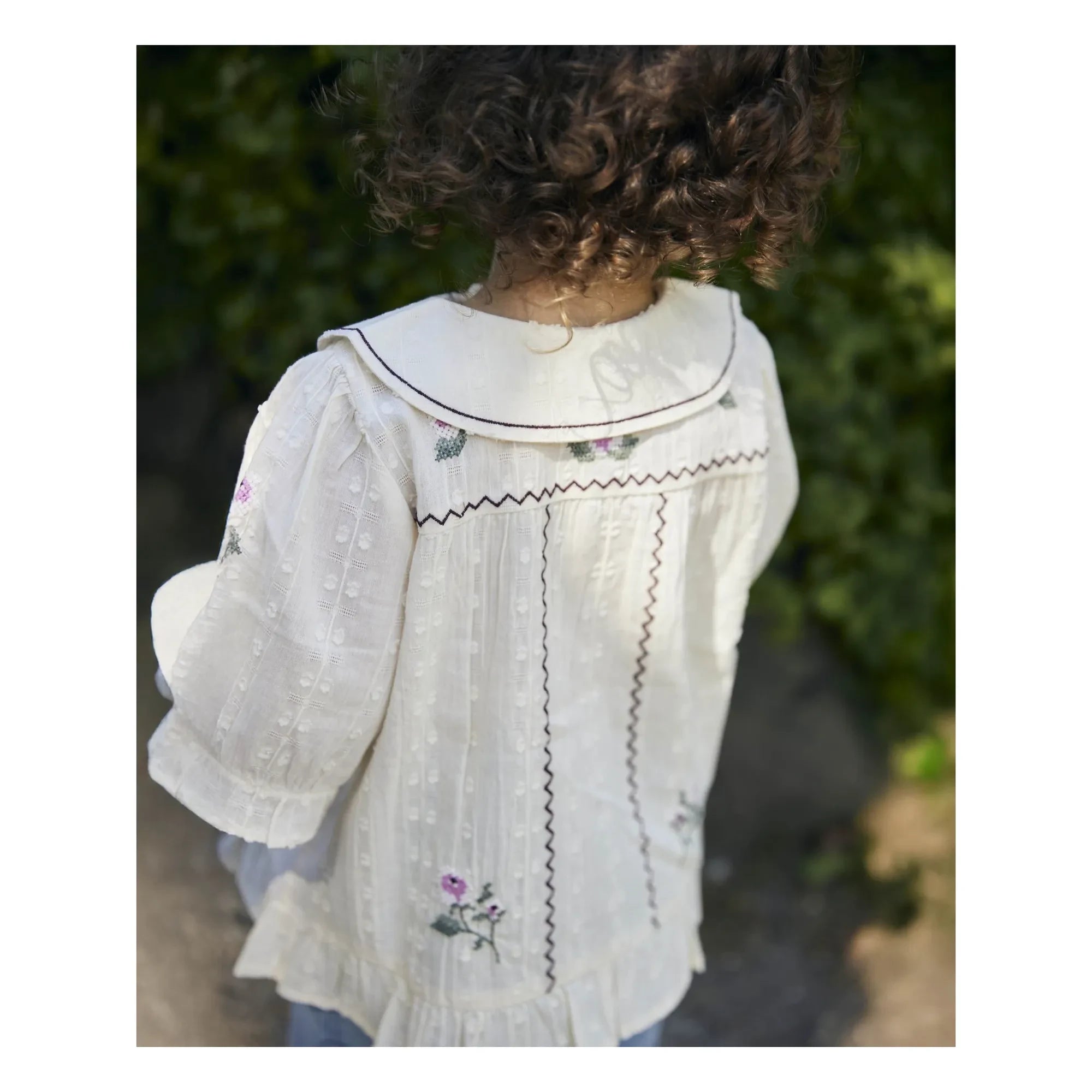 Fliink - Dobby Bluse mit Blumenmuster | Ecru