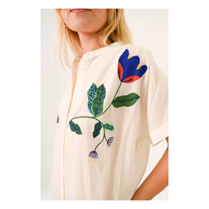 Sacrécoeur - Bluse mit Maya-Stickerei Corolle aus Baumwollvoile | Weiß