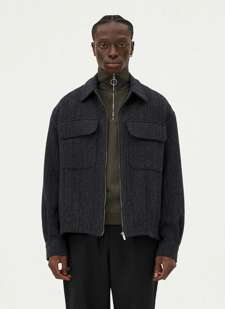 Noyoco - Kinsale Fischgrät-Recycelte Wolljacke | Dunkelblau