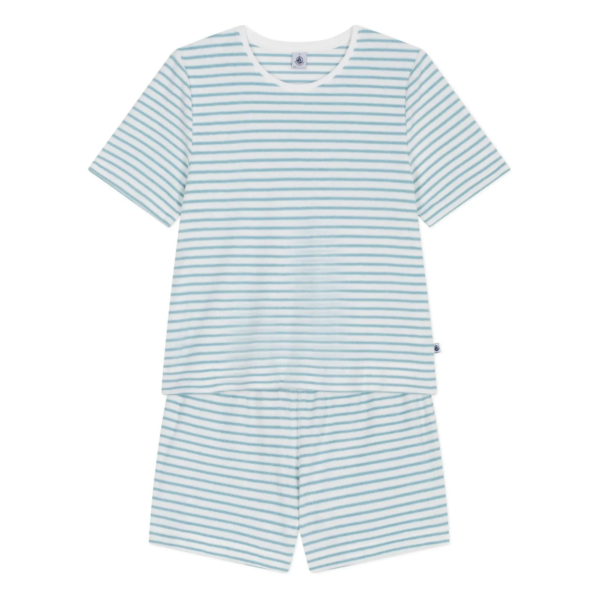 Petit Bateau - Gestreifte Frottee-Pyjamashorts | Türkis