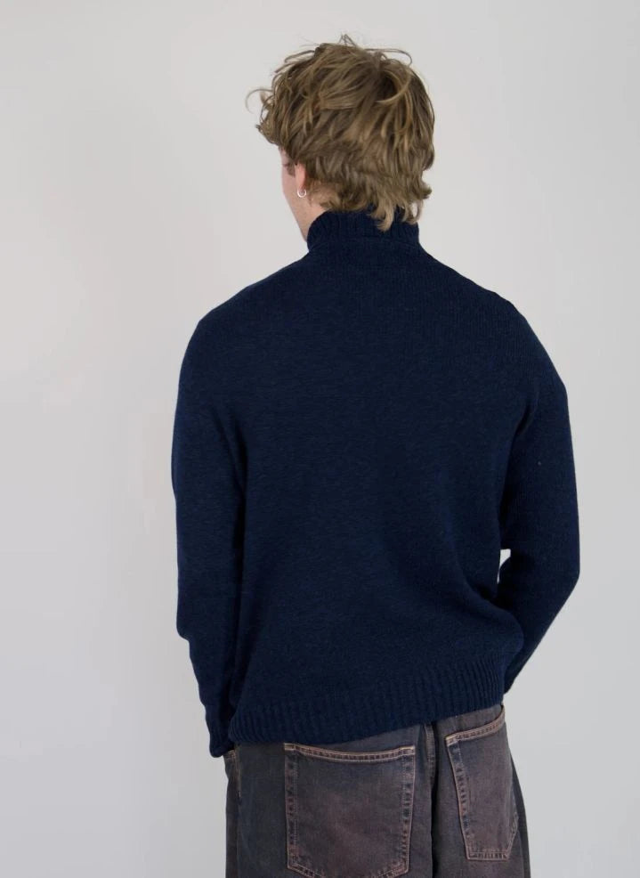 Origin Knitwear - Nahtloser Wollrollkragenpullover | Marineblau