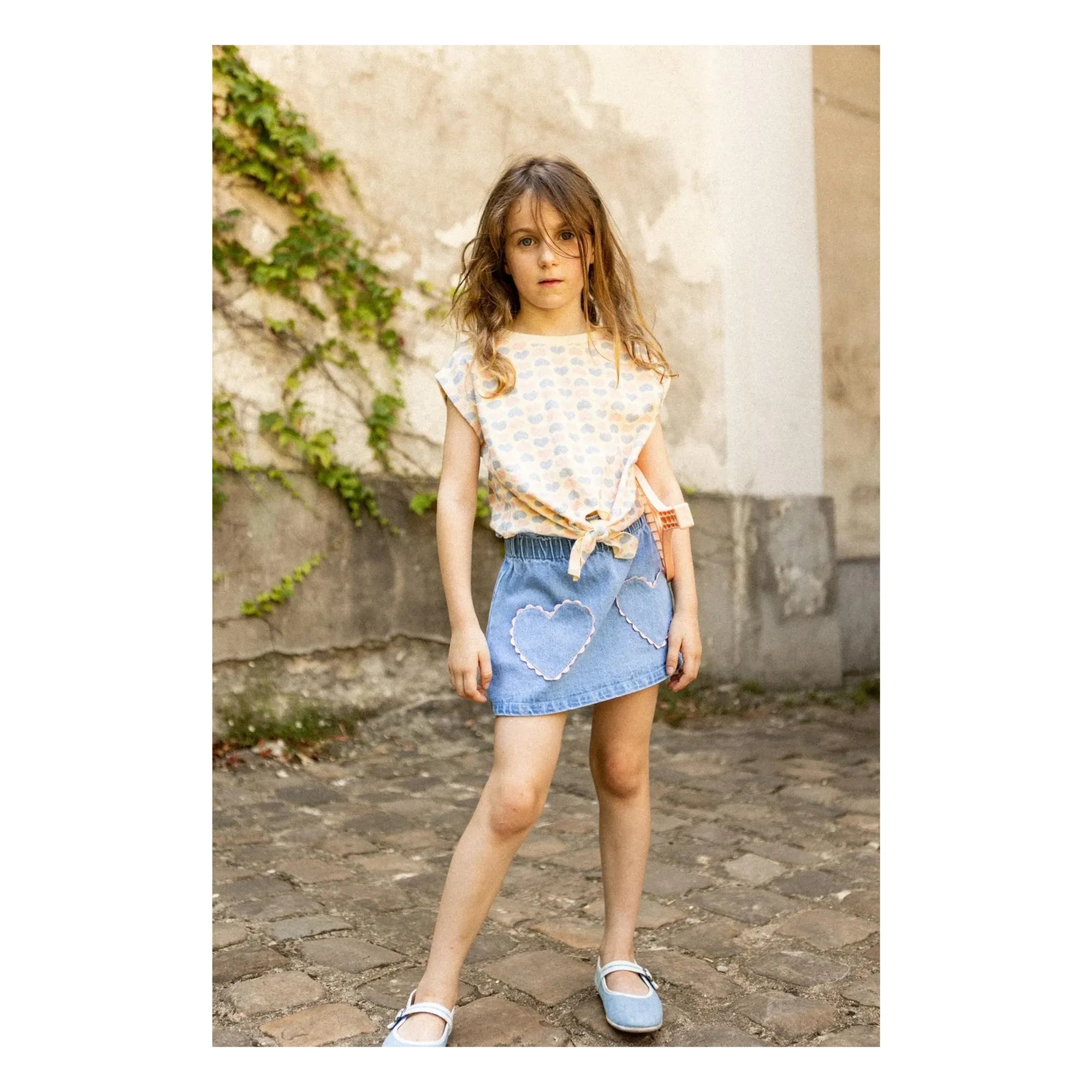 Louis Louise - Madona Hearts Jersey T-Shirt mit Knotendetail | Blassrosa