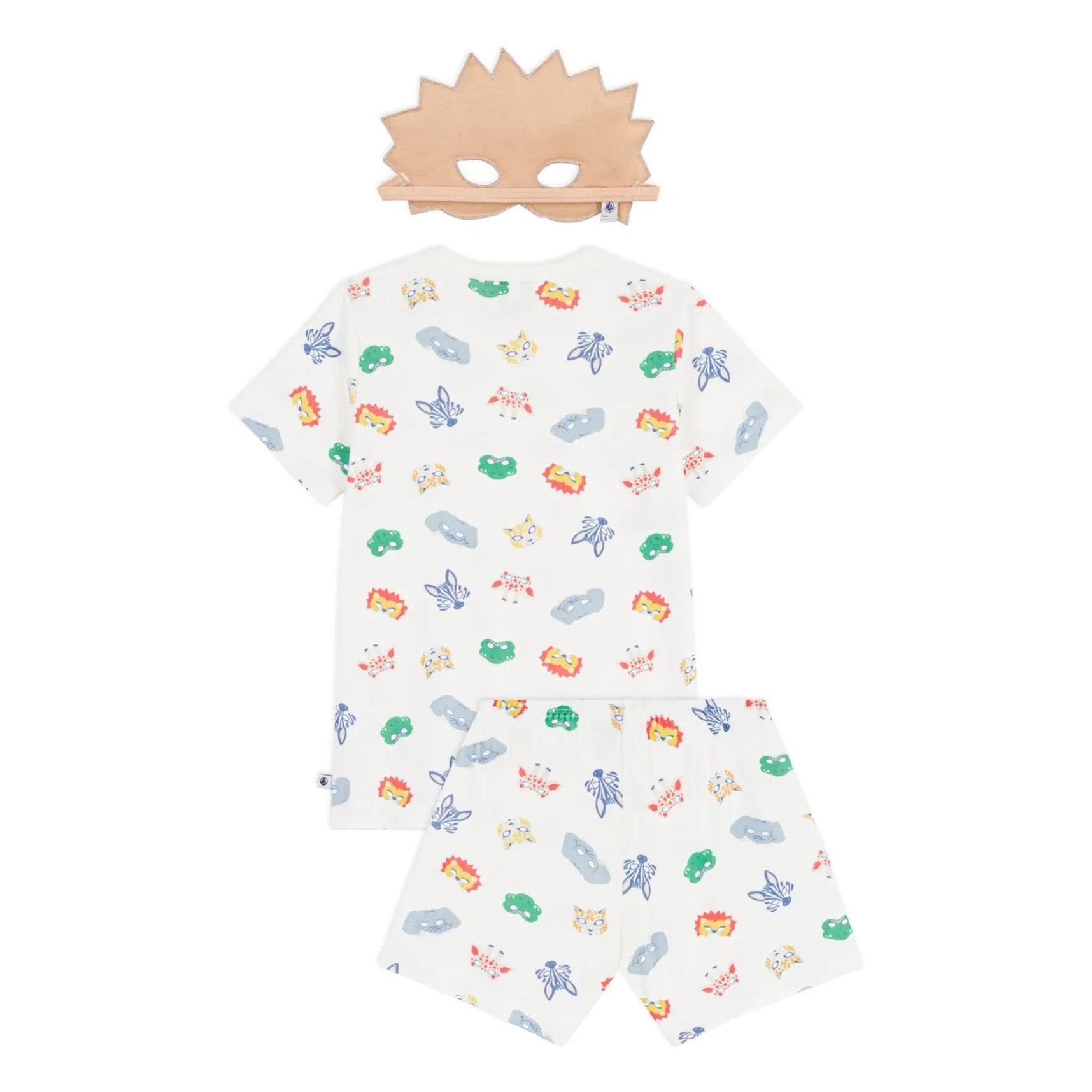 Petit Bateau – Schlafanzug aus Bio-Baumwolle mit Löwenmaske, kurze Form | Weiß