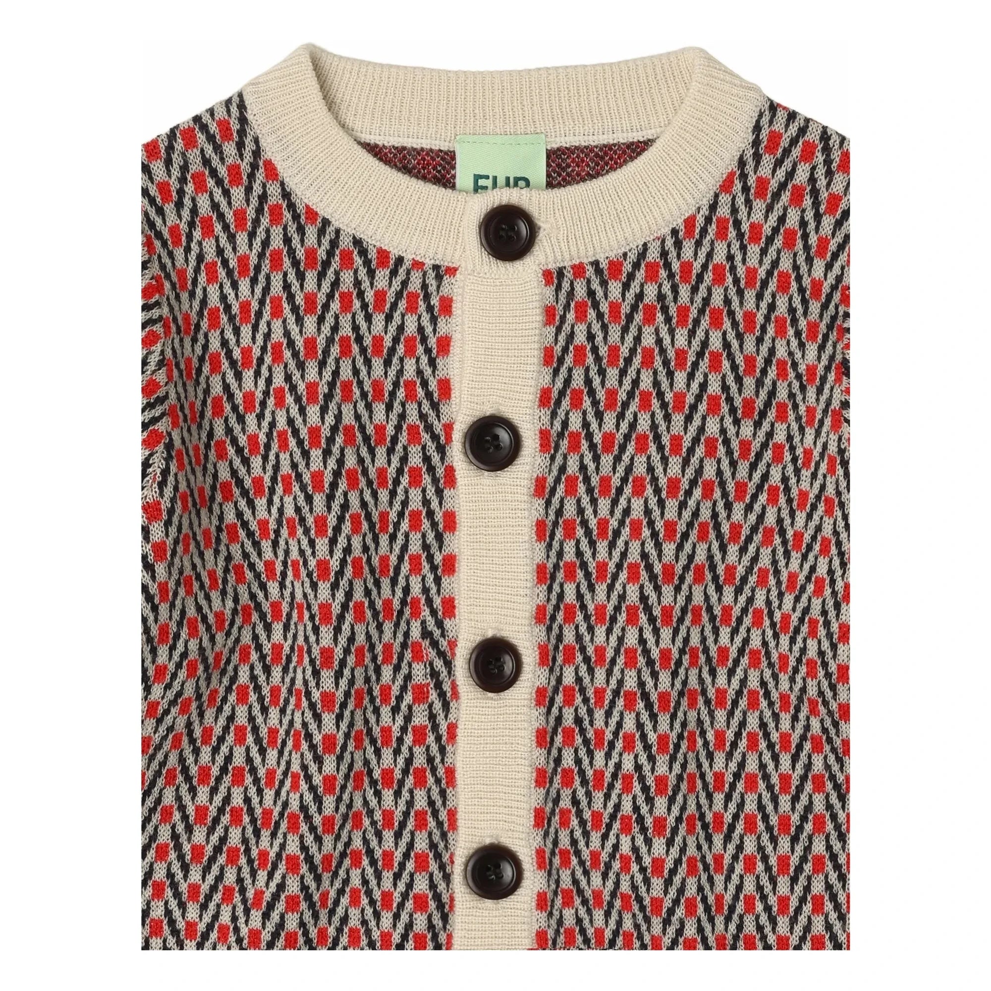 FUB - Ecru Merinowoll-Chevron-Strickjacke