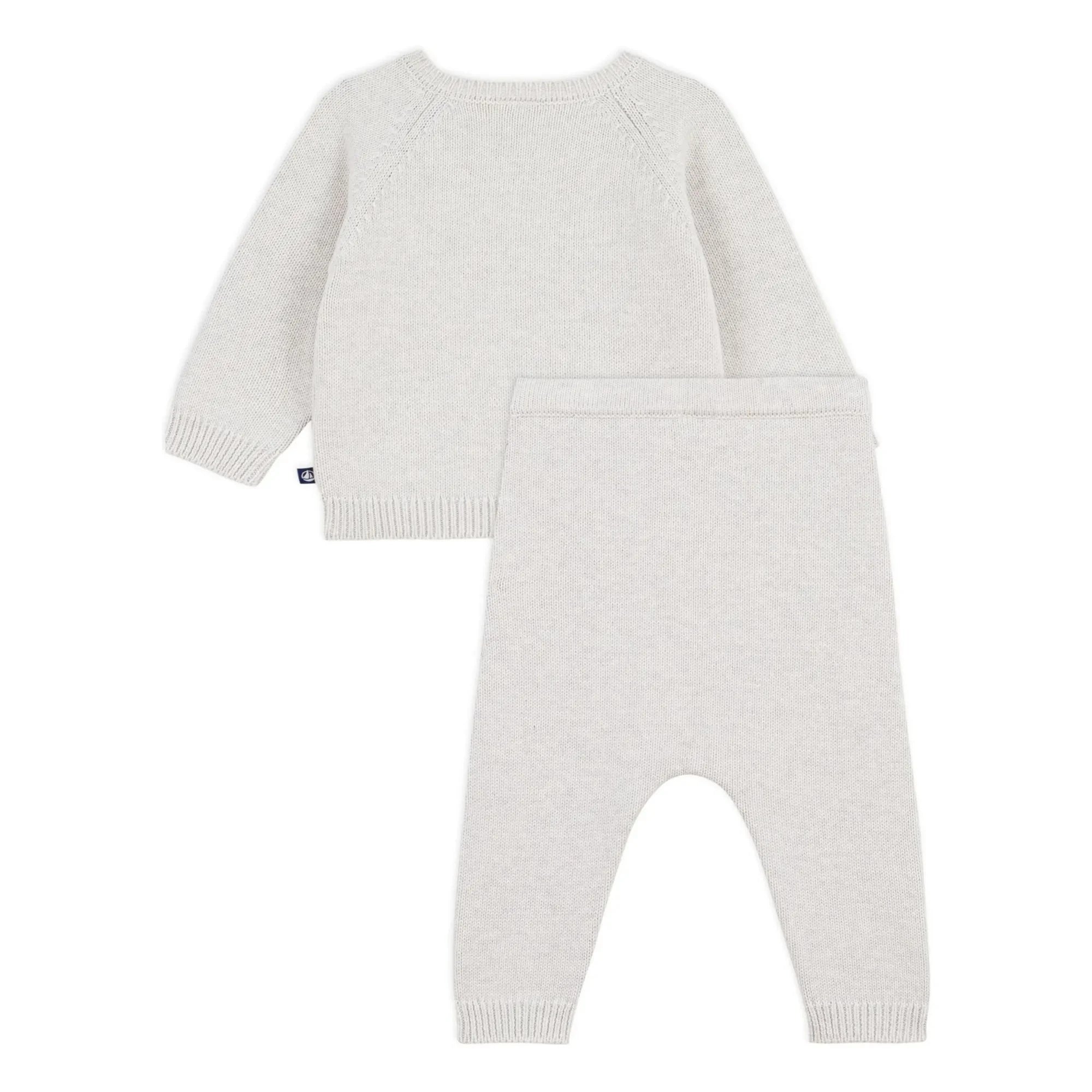 Petit Bateau - Teddybär Jacquard Pullover und Hose aus Bio-Baumwolle | Heather beige