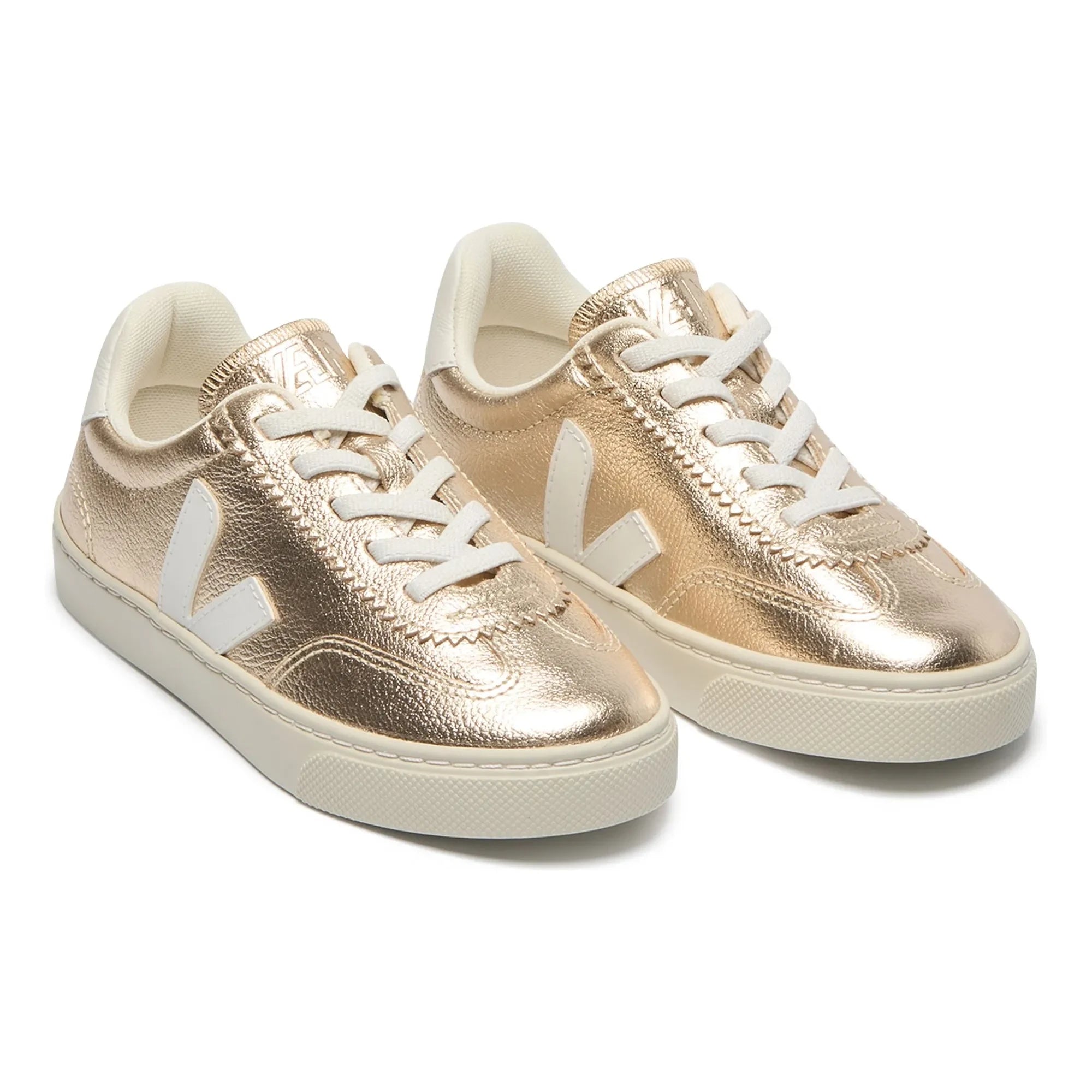 Veja - V-10 Leder Volley Sneaker mit elastischen Schnürsenkeln | Gold