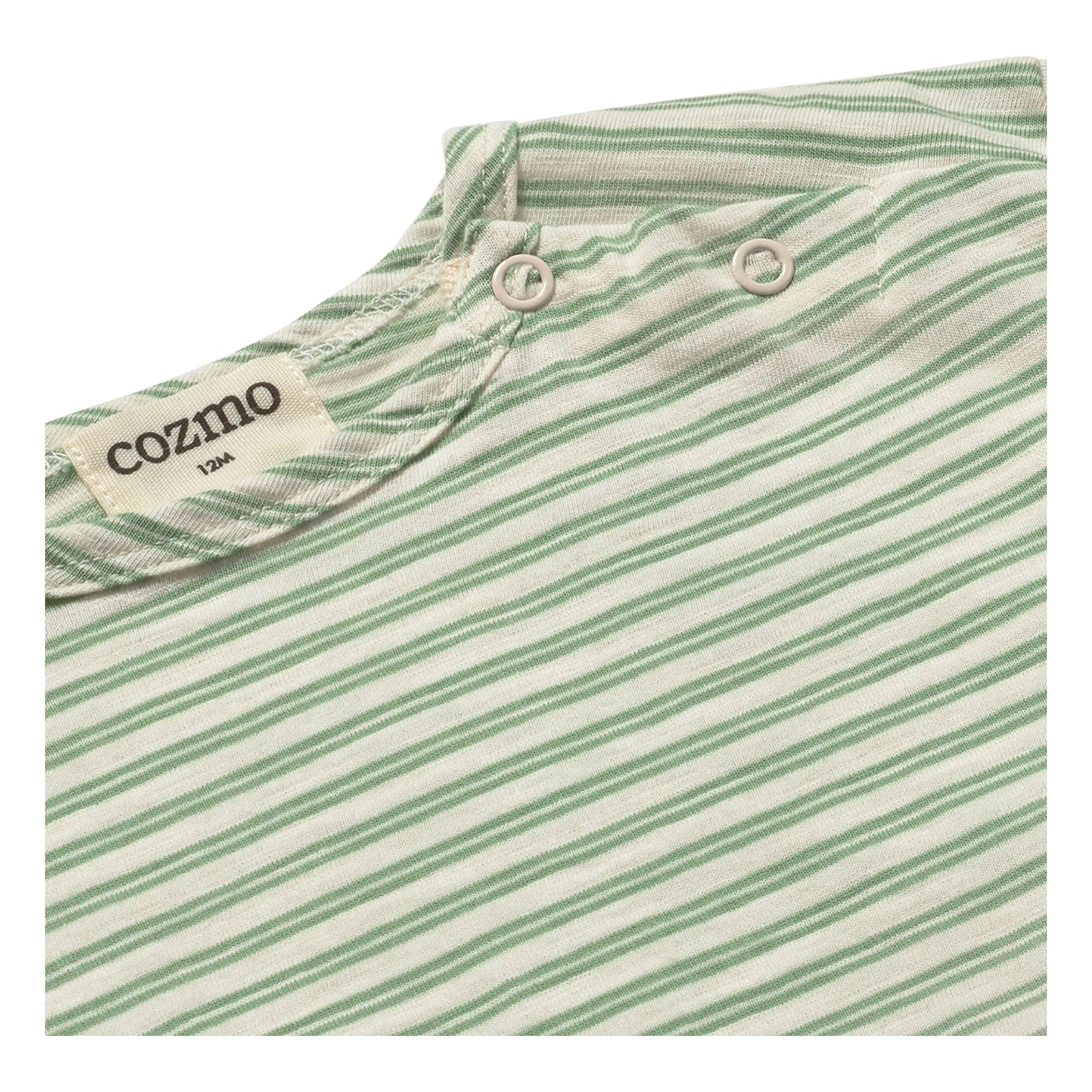 Cozmo - Gestreiftes Baby T-Shirt | Wiesengrün