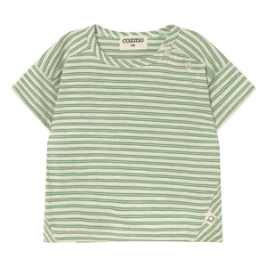 Cozmo - Gestreiftes Baby T-Shirt | Wiesengrün