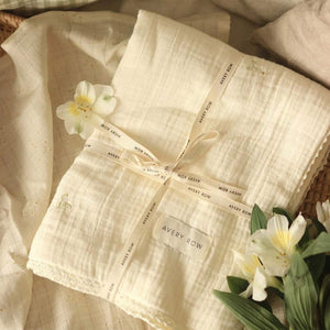 Avery Row Embroidered Muslin Blanket - Wild Chamomile-Blankets-Wild Chamomile- | Natural Baby Shower