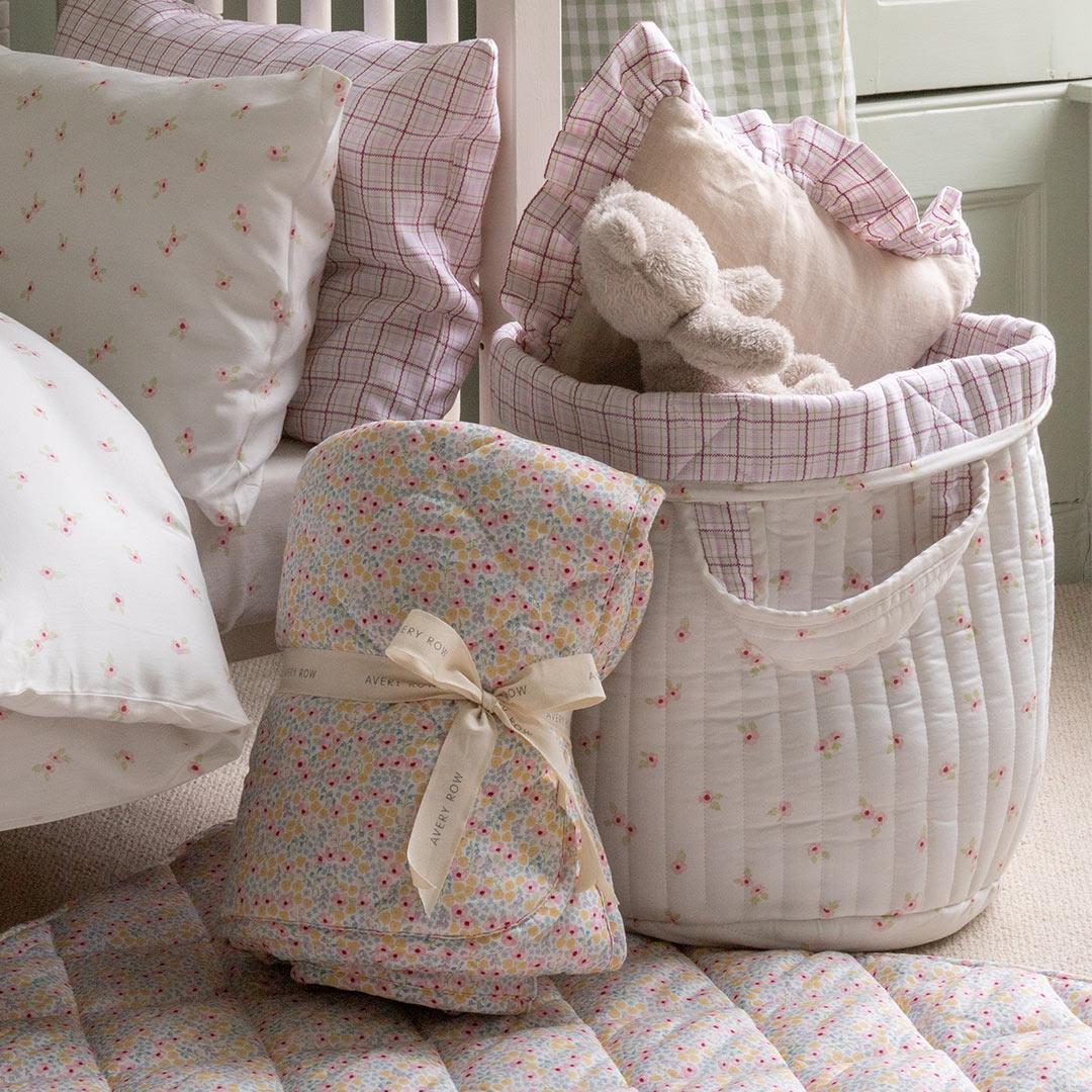 Avery Row Large Quilted Storage Basket - Anemone/Pink Check-Storage Baskets-Anemone/Pink Check- | Natural Baby Shower