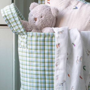 Avery Row Large Quilted Storage Basket - Little Farm/Greenhouse Gingham-Storage Baskets-Little Farm/Greenhouse Gingham- | Natural Baby Shower