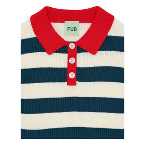 FUB - Gestreiftes Ripp-Polo-Shirt Feiner Bio-Baumwollstrick | Dunkelblau