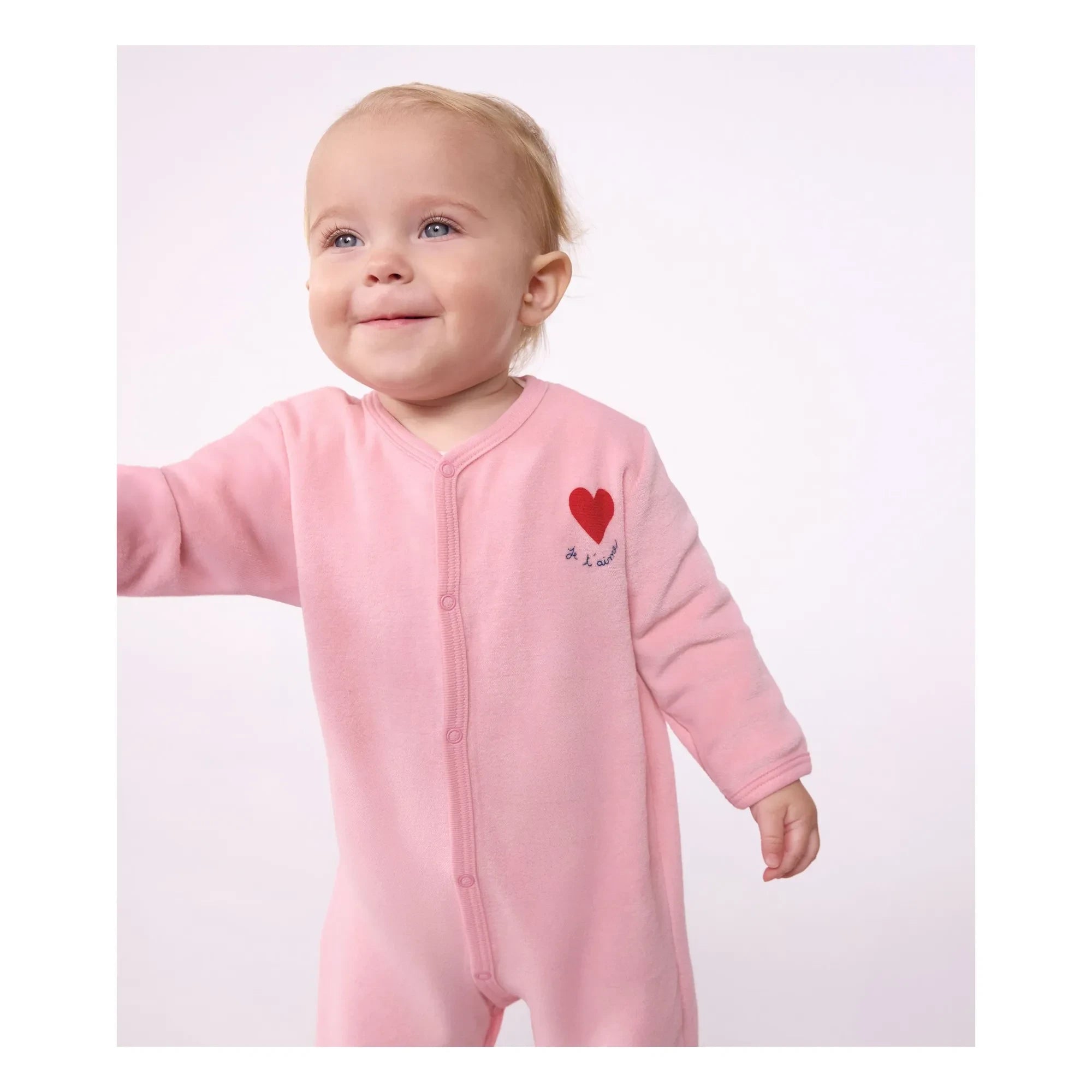 Petit Bateau - Uyku İyi Geceler Pijama Kadife Kalp Organik Pamuk | Pembe