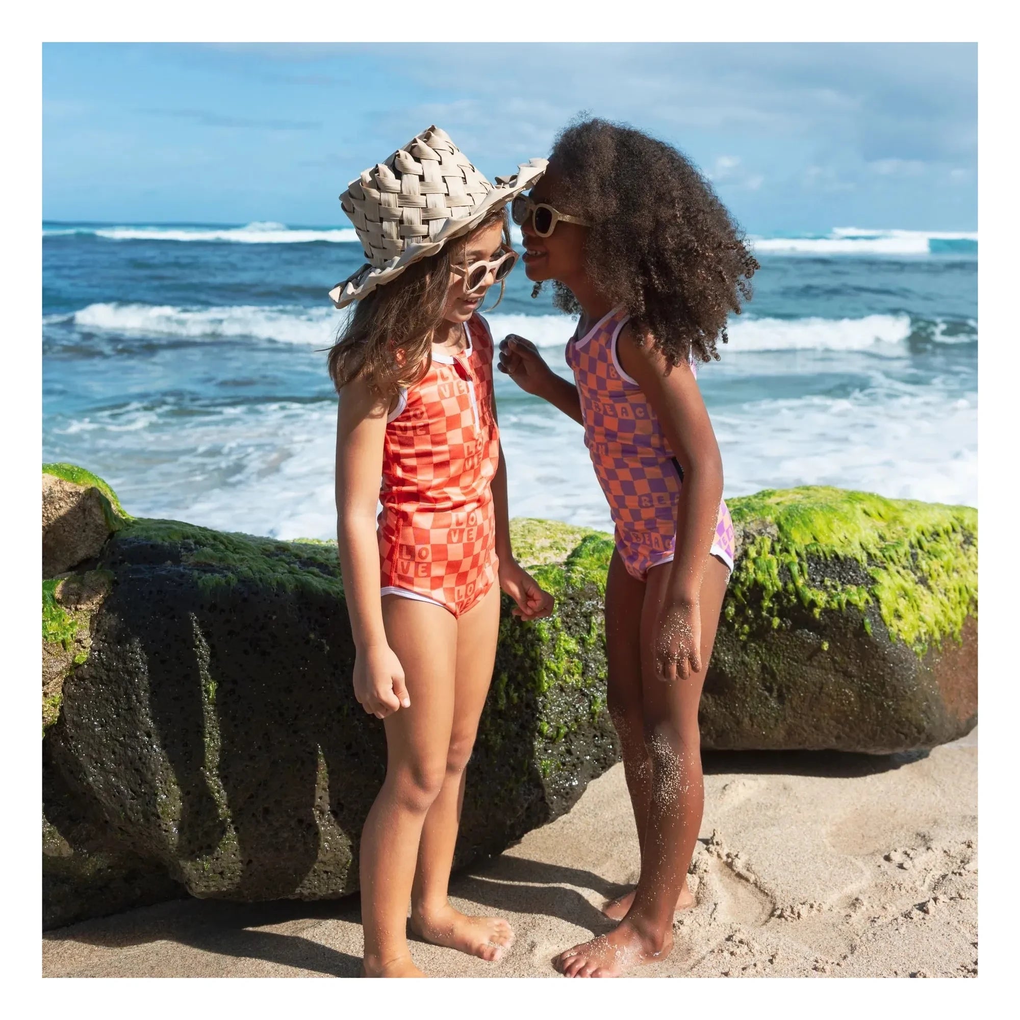 Beach & Bandits - Karierter Love Recycelte Faser UV-Schutz Einteiler | Koralle