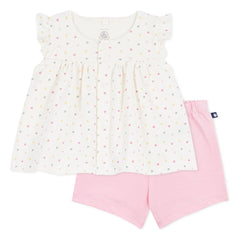 Petit Bateau - Bio-Baumwoll-Set mit Herz-Oberteil und Shorts | Weiß