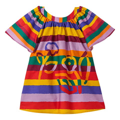 Fabula - Gestreiftes Blumenkleid mit spanischem Ärmel | Gelb