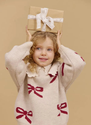 Wheat - Pullover mit Knoten‑Schleife aus Merinowolle | Creme
