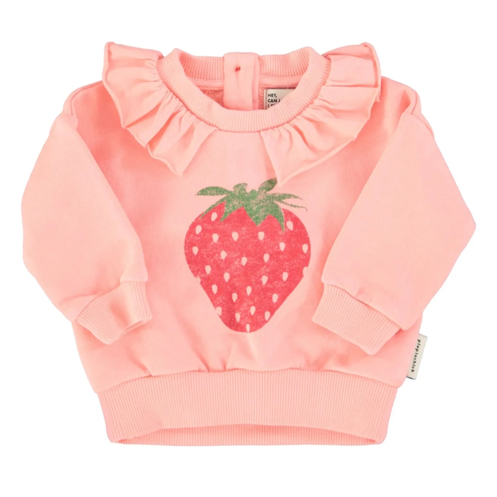 Piupiuchick - Erdbeer-Sweatshirt mit Rüschen aus Bio-Baumwolle | Rosa