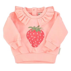 Piupiuchick - Erdbeer-Sweatshirt mit Rüschen aus Bio-Baumwolle | Rosa