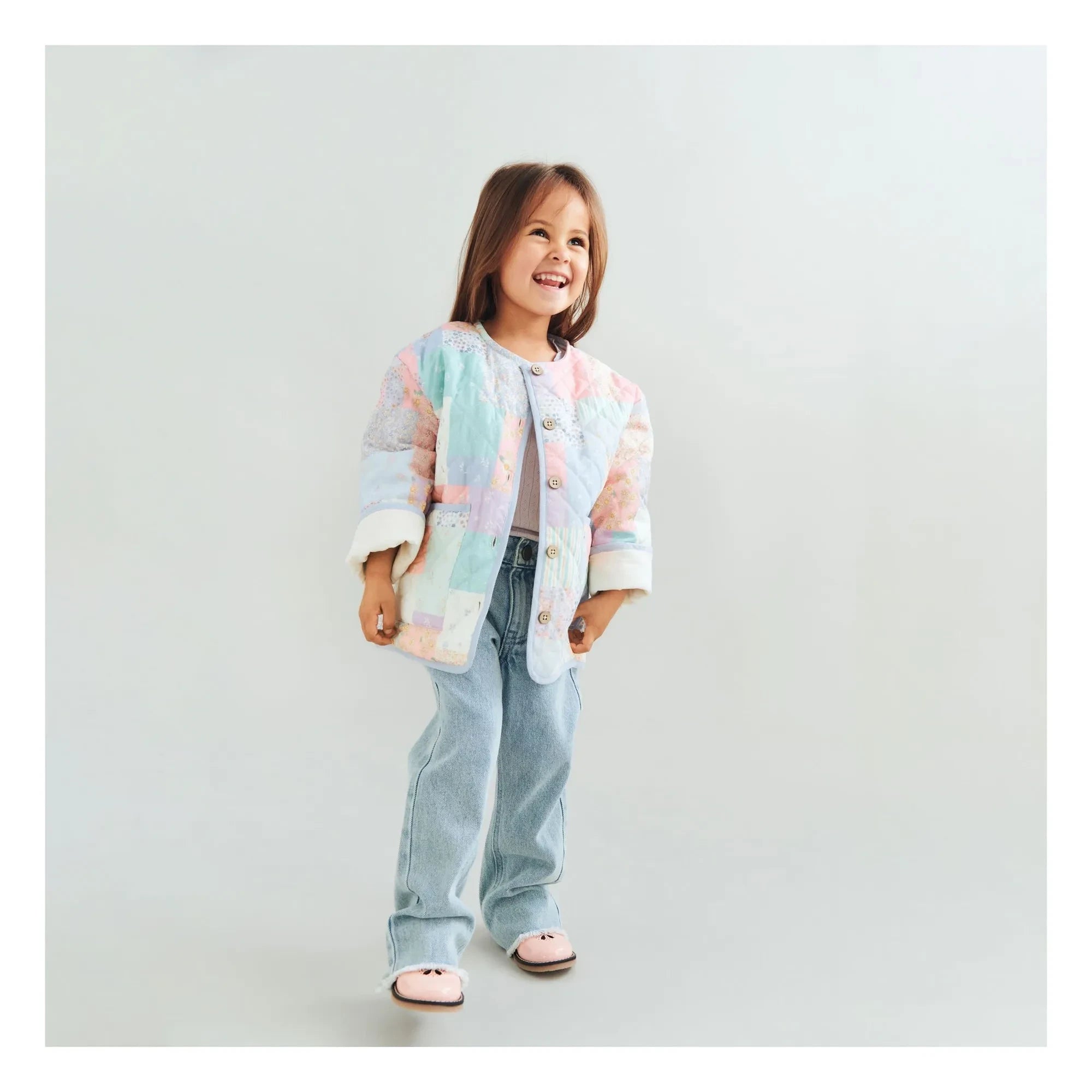 Wheat - Inaja Patchwork-Steppjacke aus Bio-Baumwolle | Hellblau