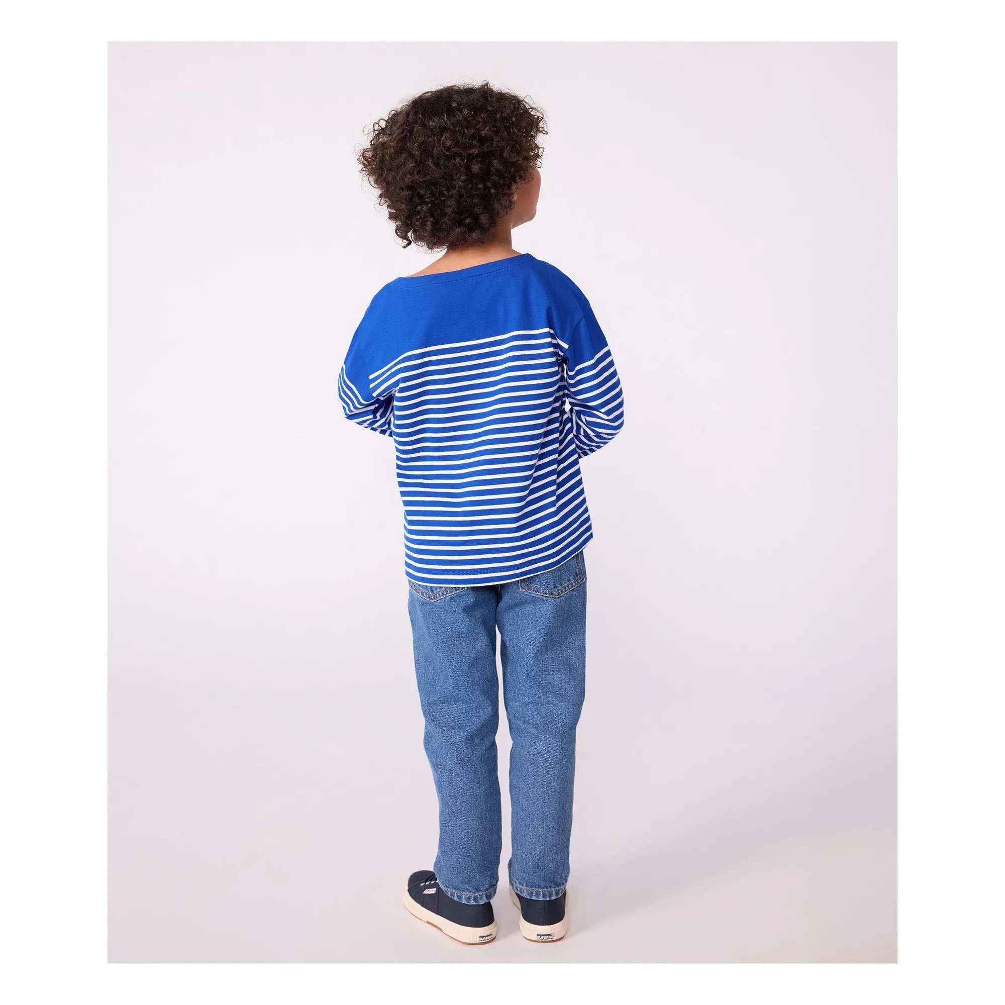 Petit Bateau - Logo Langarm Marinière T-Shirt Bio-Baumwolle | Blau