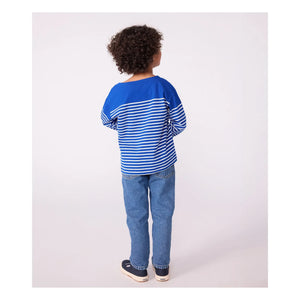 Petit Bateau - Logo Langarm Marinière T-Shirt Bio-Baumwolle | Blau
