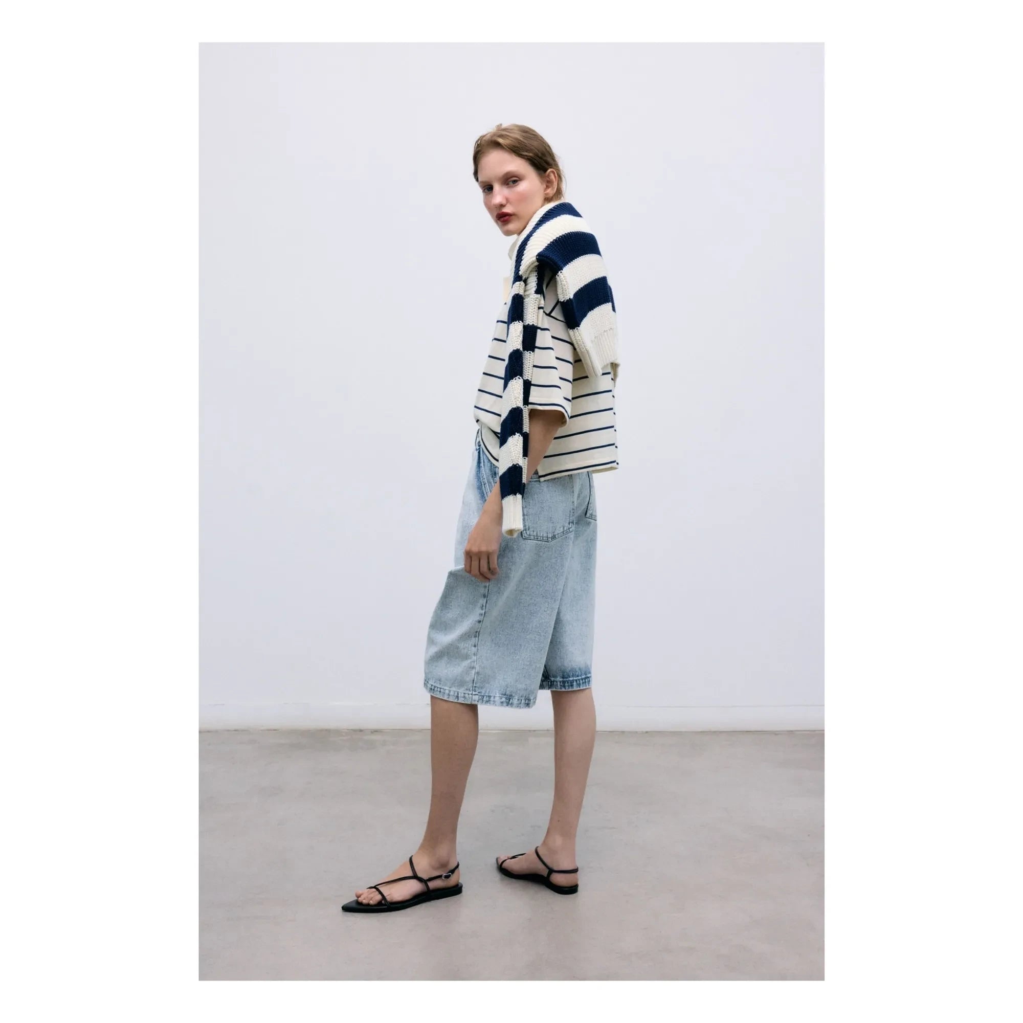 the new society - Musa Gestreifter Baumwollpullover | Nachtblau
