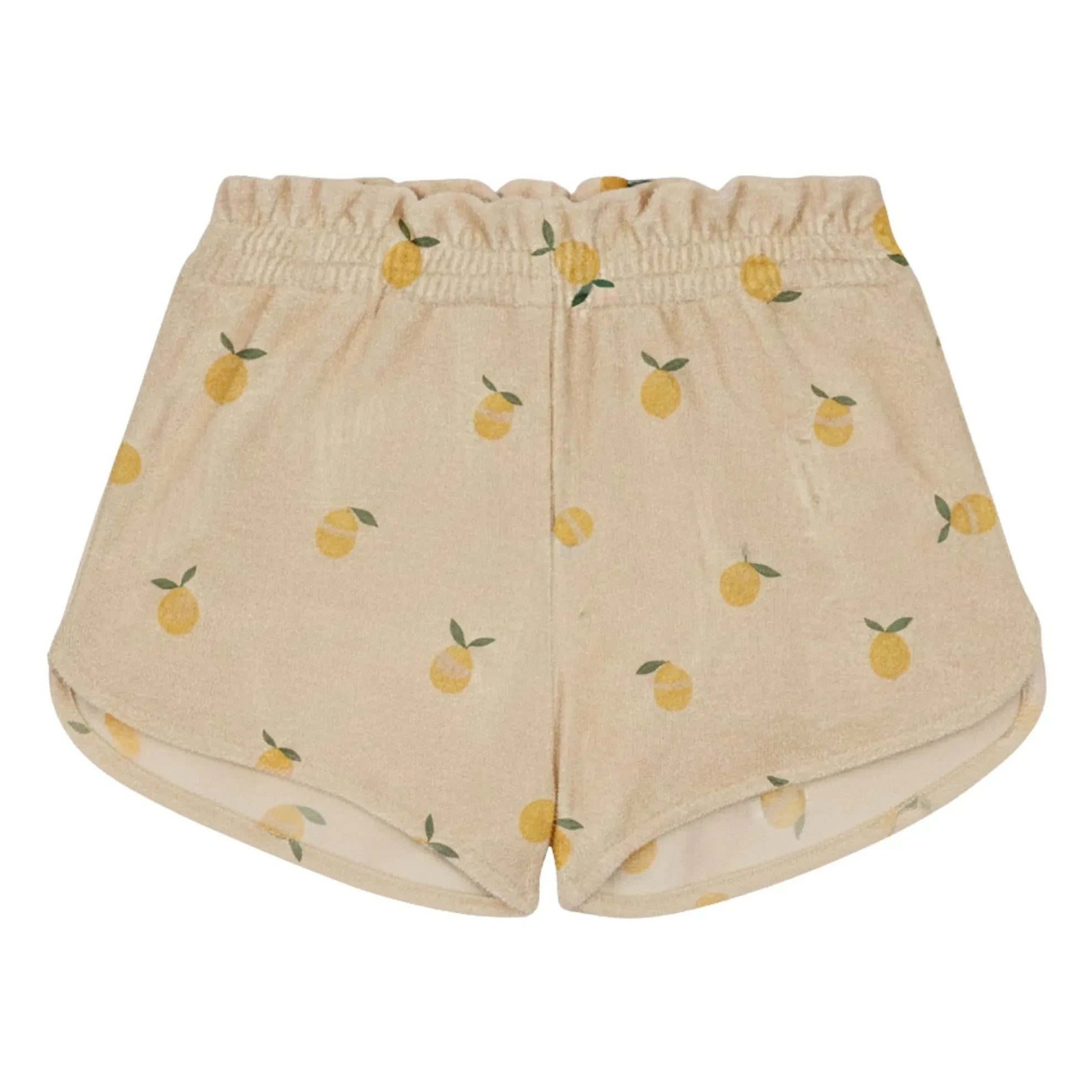 Studio Bohème - Georgy Kurze Frottee-Shorts aus Bio-Baumwolle mit Zitronenmuster | Sandfarbe