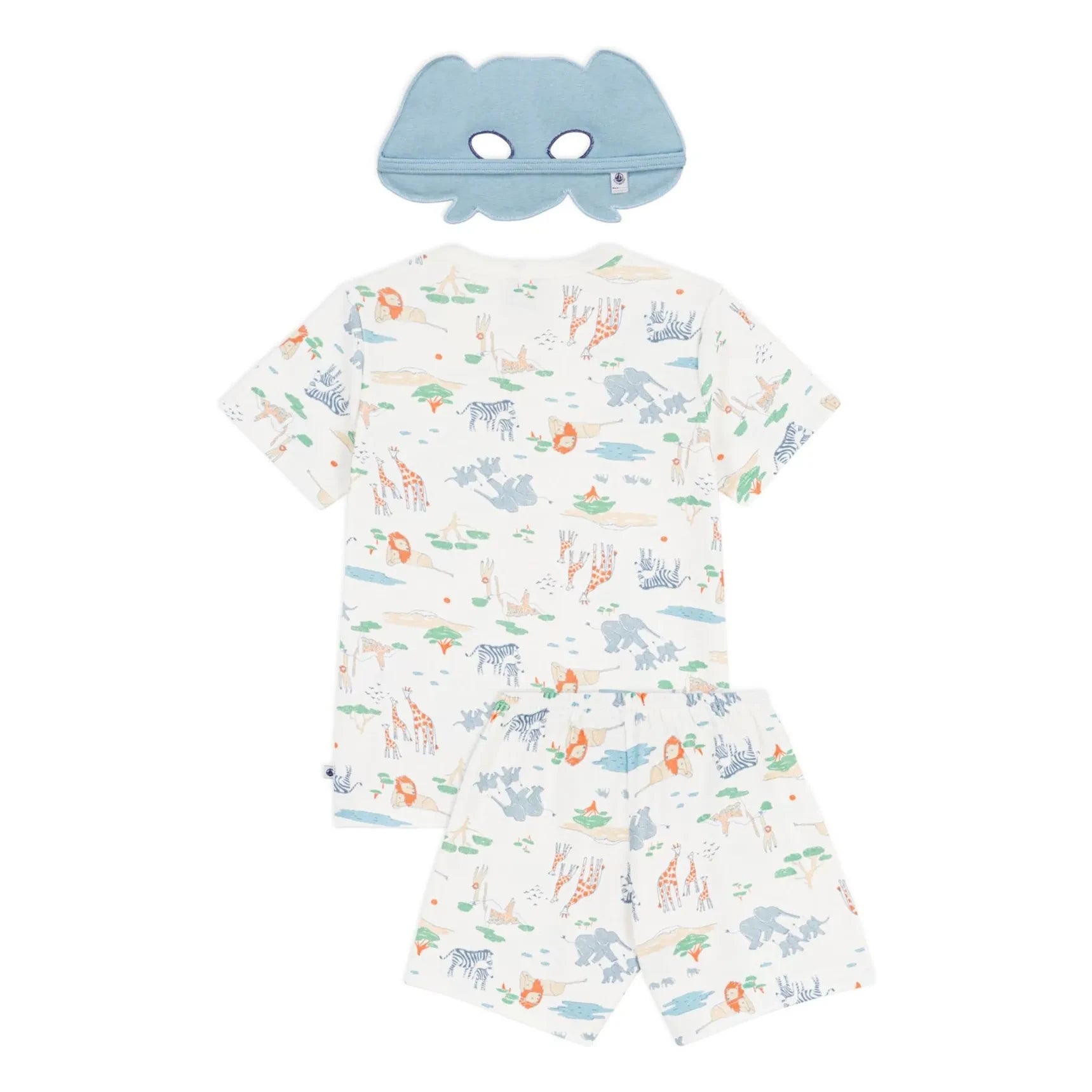 Petit Bateau - Bio-Baumwoll-Savane-Shorty-Pyjama-Set mit Maske | Weiß