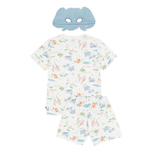 Petit Bateau - Bio-Baumwoll-Savane-Shorty-Pyjama-Set mit Maske | Weiß