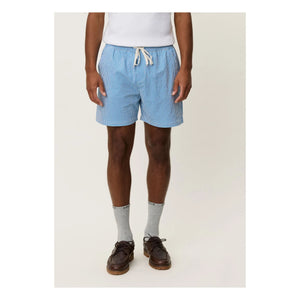 Les Deux - Stan Seersucker-gestreifte Badeshorts | Blau