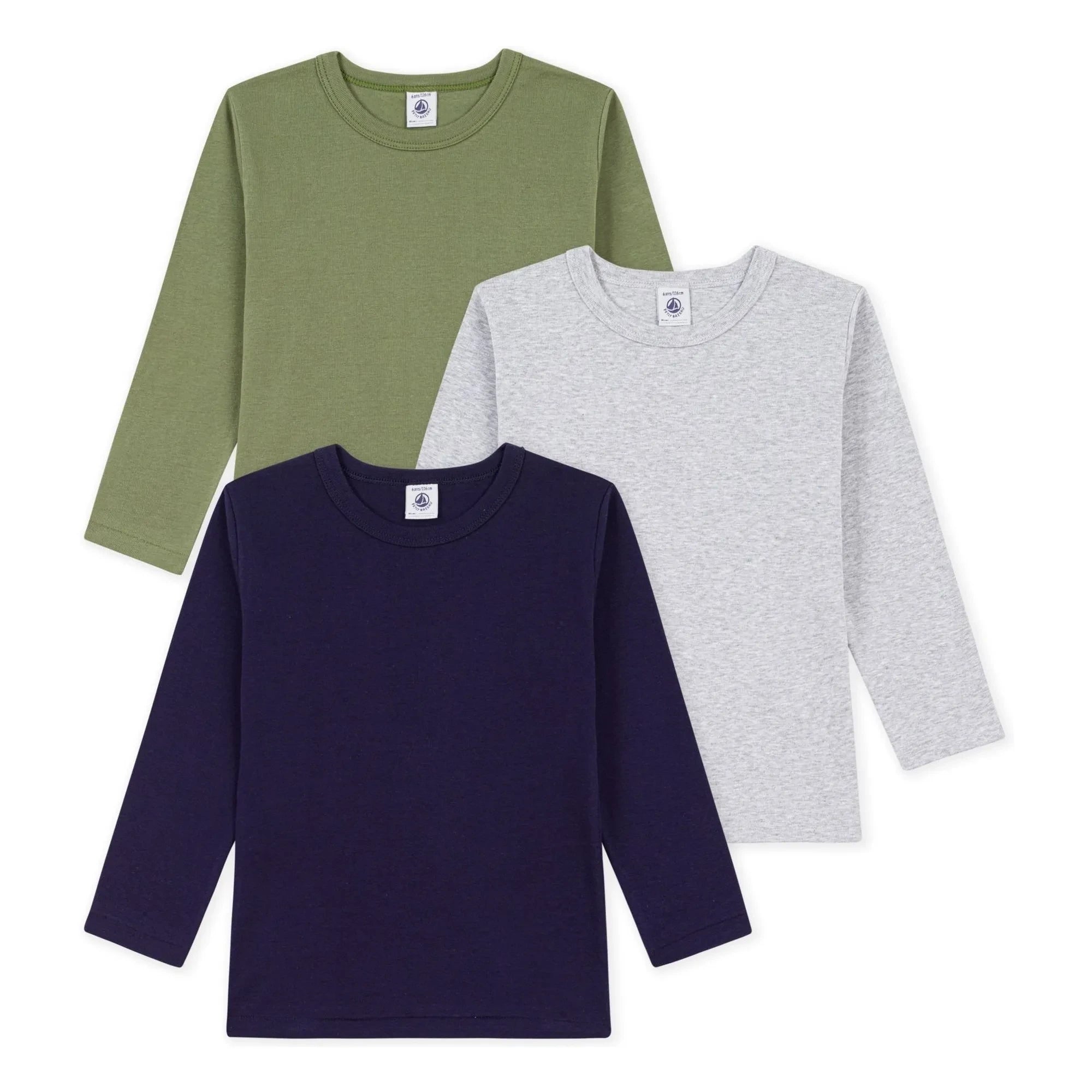Petit Bateau - 3'lü Düz Uzun Kollu Tişört Paketi | Gri Melanj