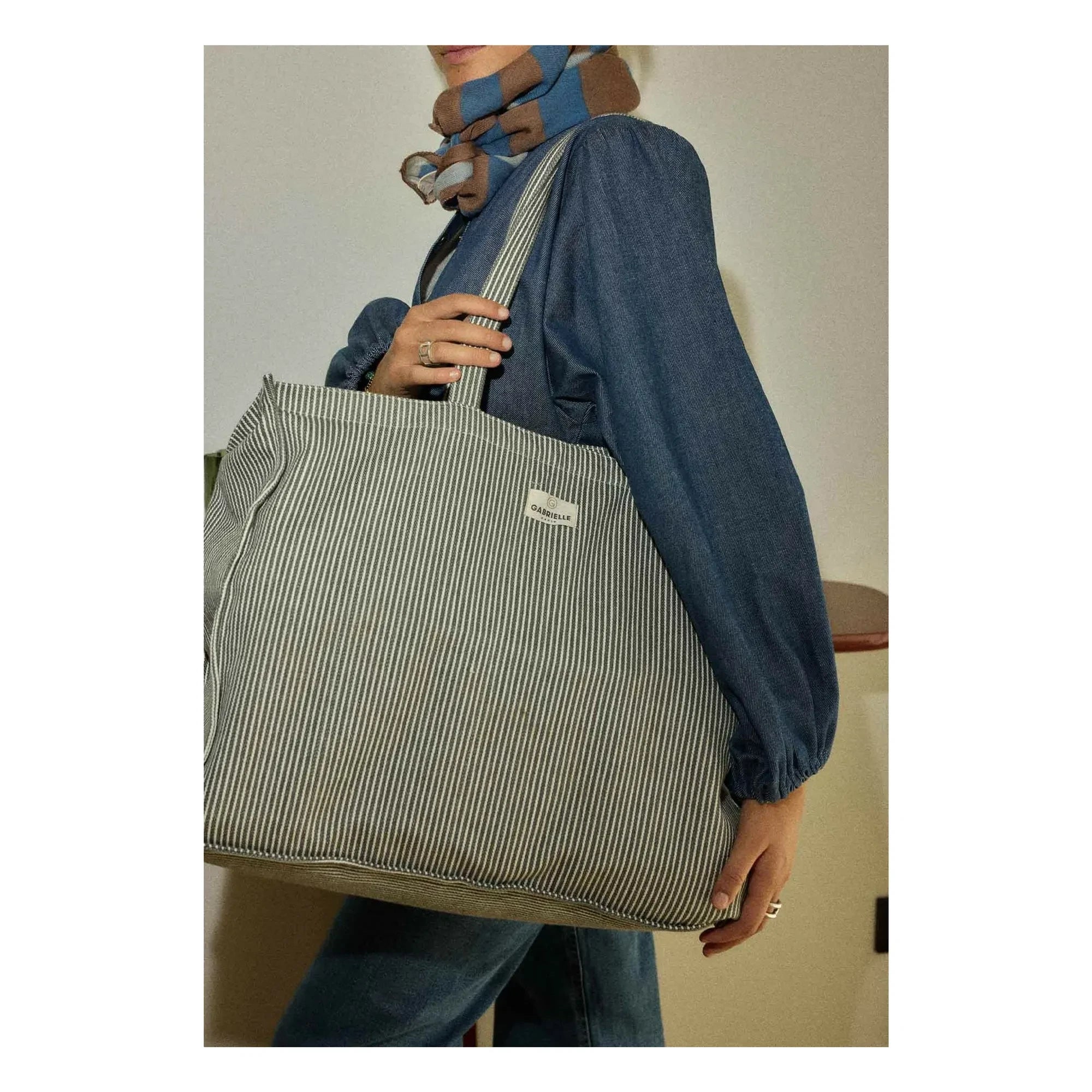 Gabrielle Paris - Gestreifte Baumwoll-Wochenendtasche | Quarz
