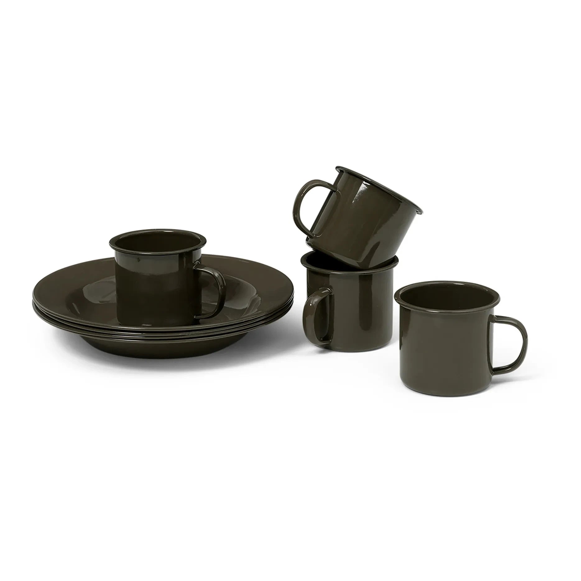 Ferm Living - Yard Emaye Sofra Takımı - 8 Parça | Zeytin yeşili