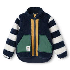 Liewood - Noam Gestreifte Sherpa-Jacke aus recycelten Fasern | Dunkelblau