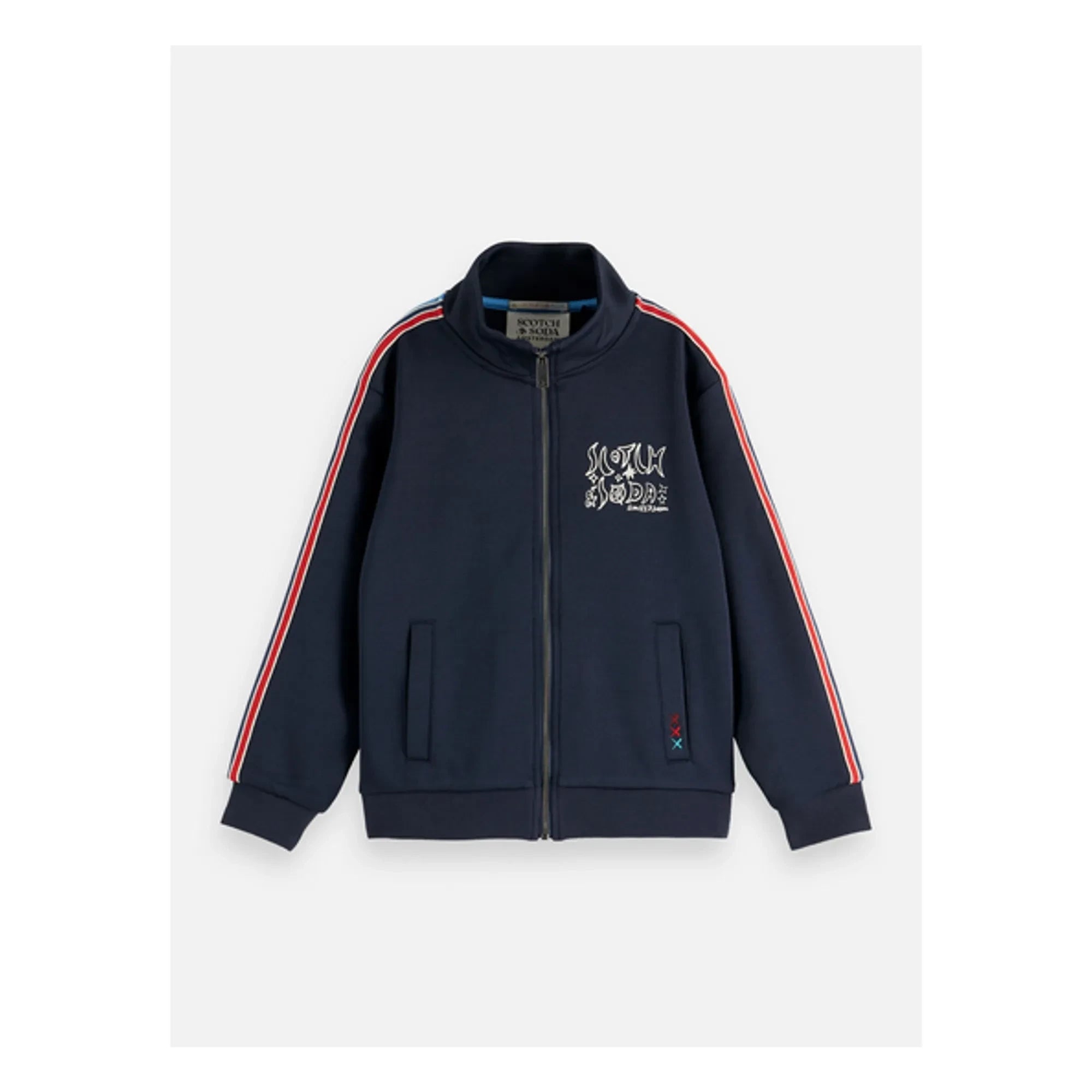 Scotch & Soda – Gestreiftes Sweatshirt mit Reißverschluss | Marineblau
