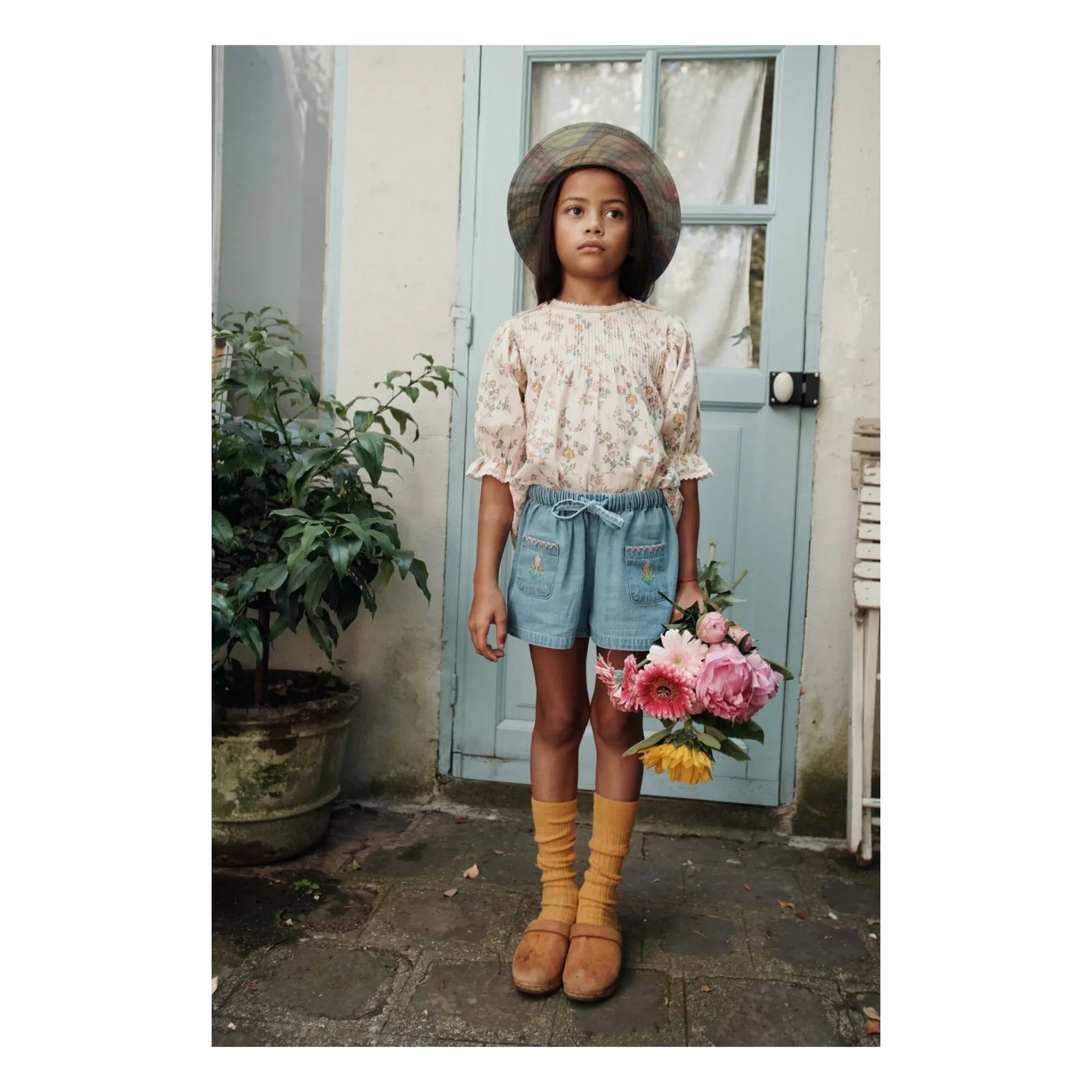 Emile et Ida – Bestickte Jeans-Shorts | Blau