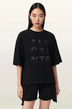 AllSaints Damen Baumwoll-Oversize-STACKS-T-Shirt