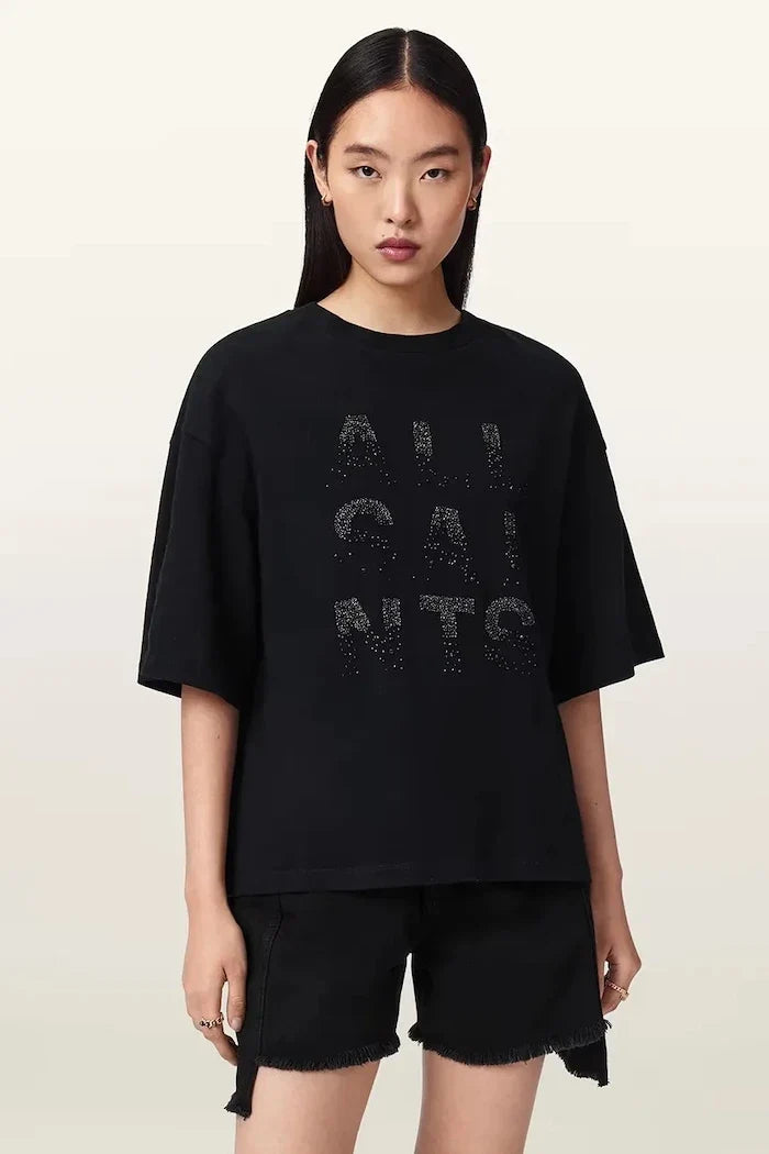 AllSaints Damen Baumwoll-Oversize-STACKS-T-Shirt