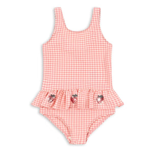 Konges Sløjd - Erdbeer-Rüschen-Badeanzug mit Etta-Muster | Rosa
