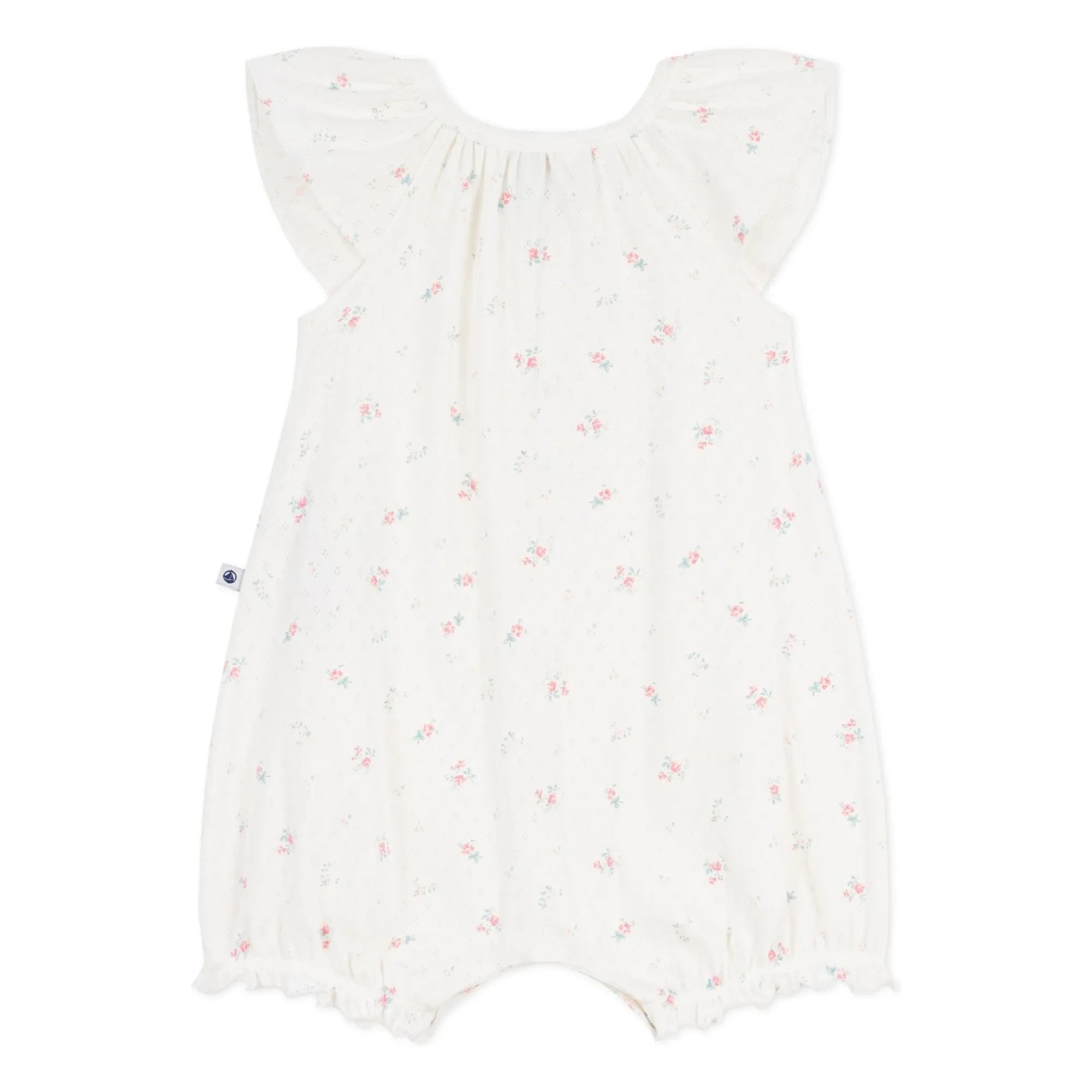 Petit Bateau – Schlafanzug mit Lochstickerei und Blumenmuster, Strampler-Stil | Weiß