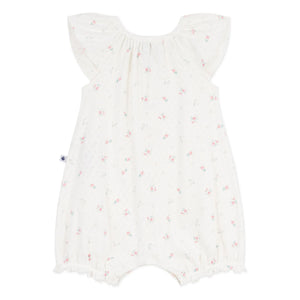 Petit Bateau – Schlafanzug mit Lochstickerei und Blumenmuster, Strampler-Stil | Weiß