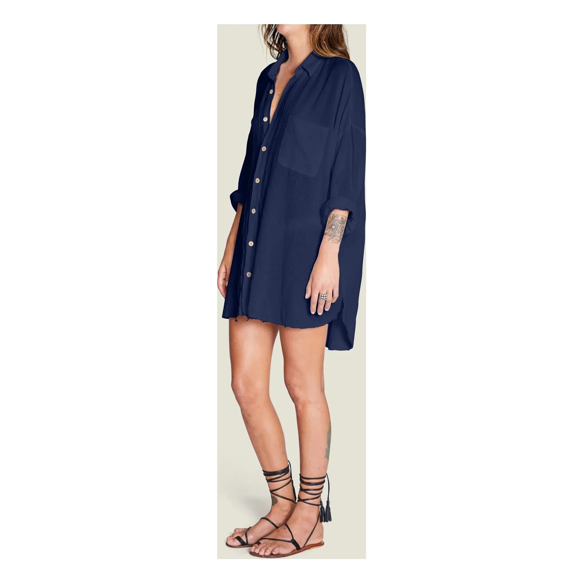 Maison Saint Julien - Mykonos Baumwoll-Gaze-Kleid | Marineblau