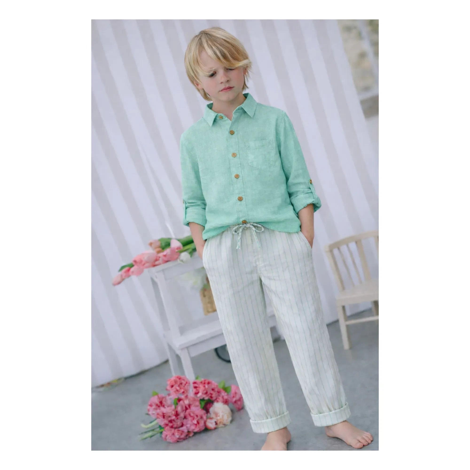 Lililotte - Paul Gestreifte Gabardine Bio-Baumwollhose | Mintgrün