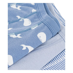 Petit Bateau - 3'lü Organik Pamuklu Balina Desenli Boxer Seti | Mavi